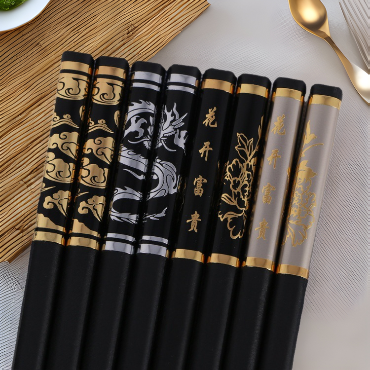 鼎洪厂家批发家用商用合金筷子 防滑防霉优质10双套装浮雕合金筷