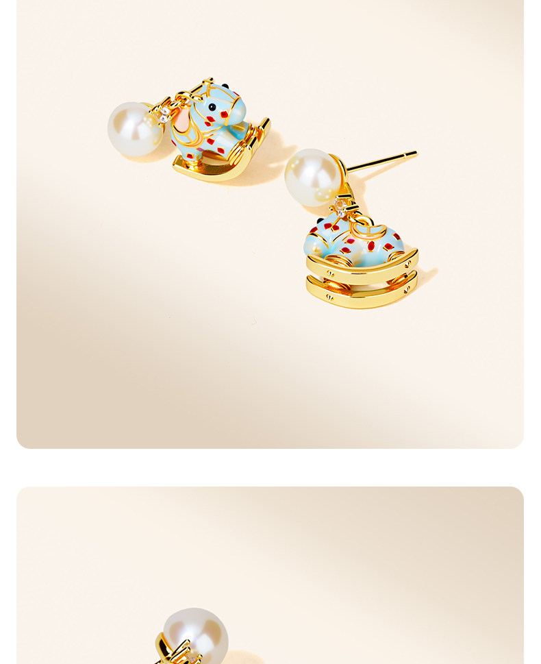 马上有好运 小马耳钉2026本命年吉祥马天然淡水珍珠耳环马上有钱耳环新年过年可爱耳饰女详情16