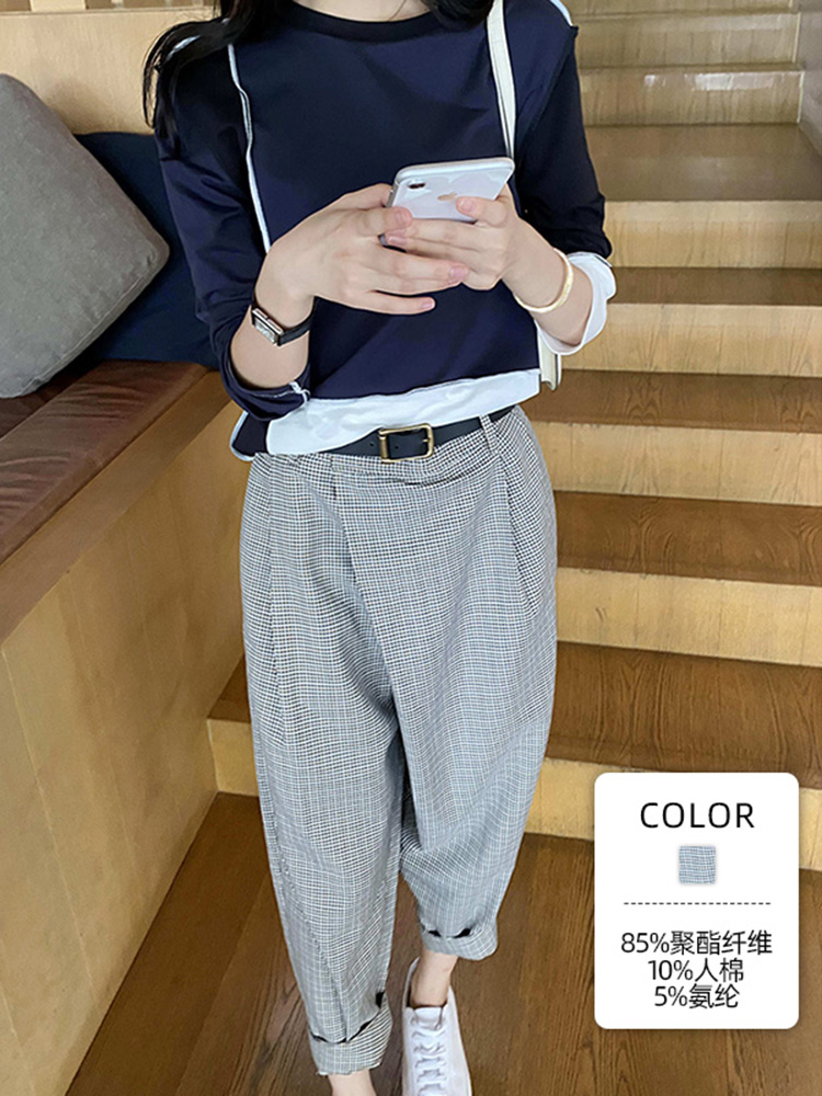 High-waisted, petite, retro checkered conical suit pants for women in the 2022 autumn, with a loose 9-inch Harem design Application Scenario