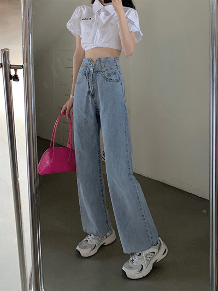 Women's summer thin jeans 2022 new style petite loose flared pants, slimming high-waisted wide-leg pants details Picture