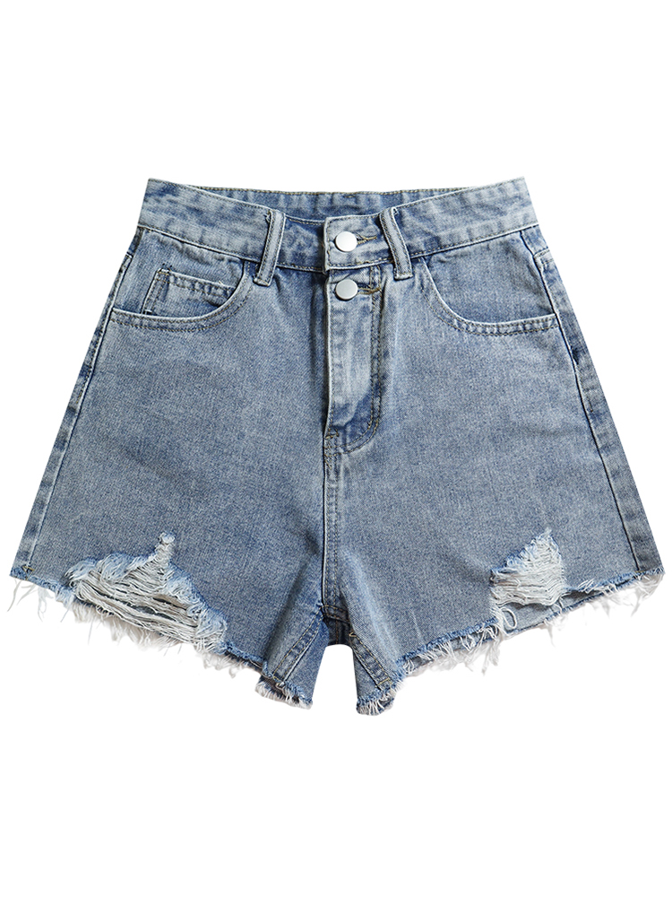 Ripped denim shorts for women's summer, thin high-waisted, niche design sense hot pants, ins high street trend A-line wide-leg pants Item Picture