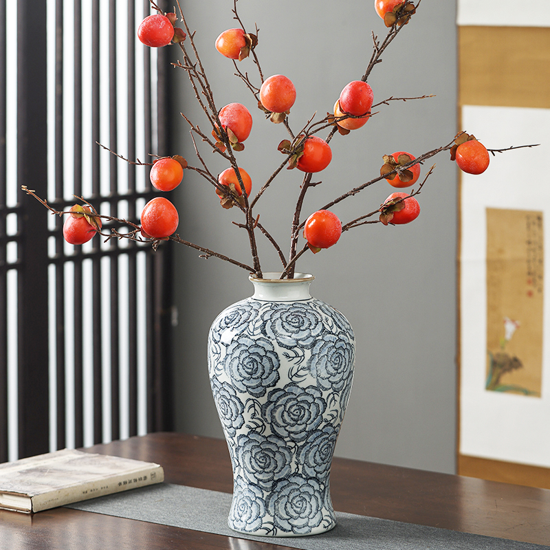 Ceramic blue and white porcelain vases, blue and white porcelain vase ornaments, home living room flower arrangement, TV cabinet decoration and arrangement pic 45