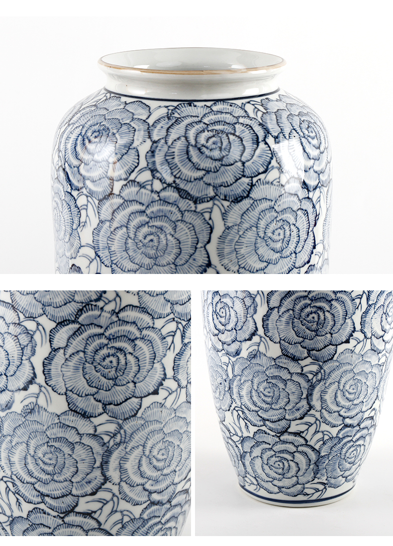 Ceramic blue and white porcelain vases, blue and white porcelain vase ornaments, home living room flower arrangement, TV cabinet decoration and arrangement pic 47