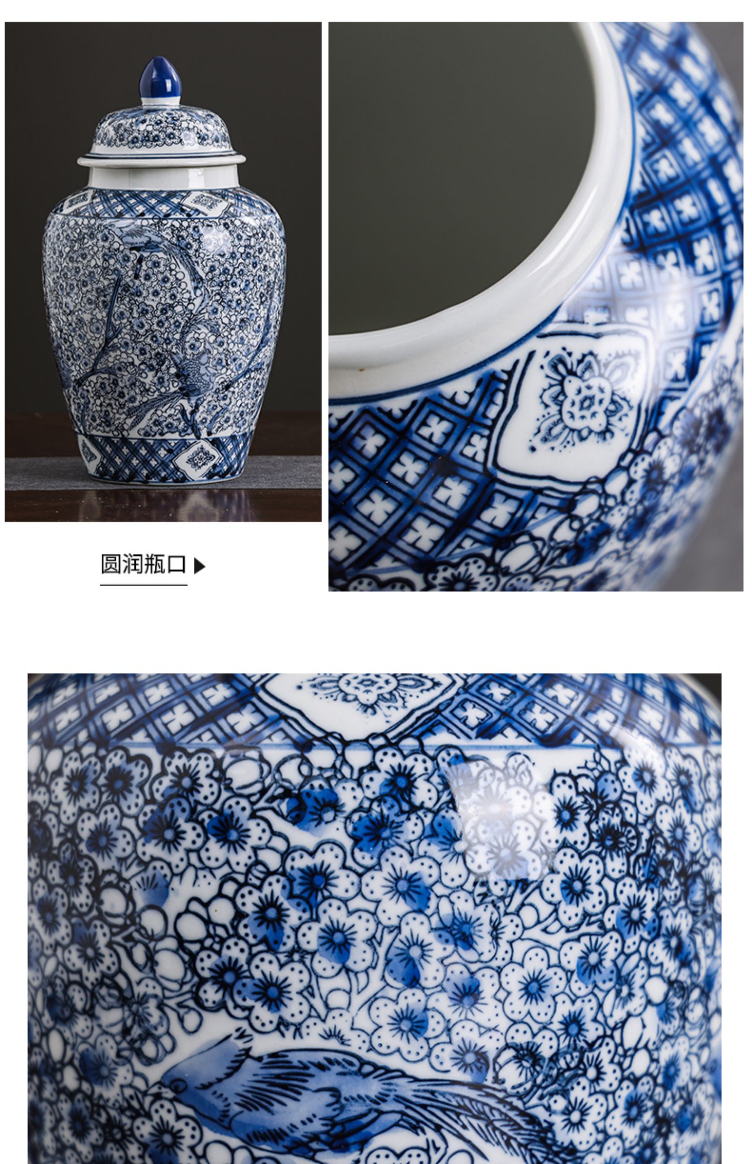 Ceramic blue and white porcelain vases, blue and white porcelain vase ornaments, home living room flower arrangement, TV cabinet decoration and arrangement pic 34