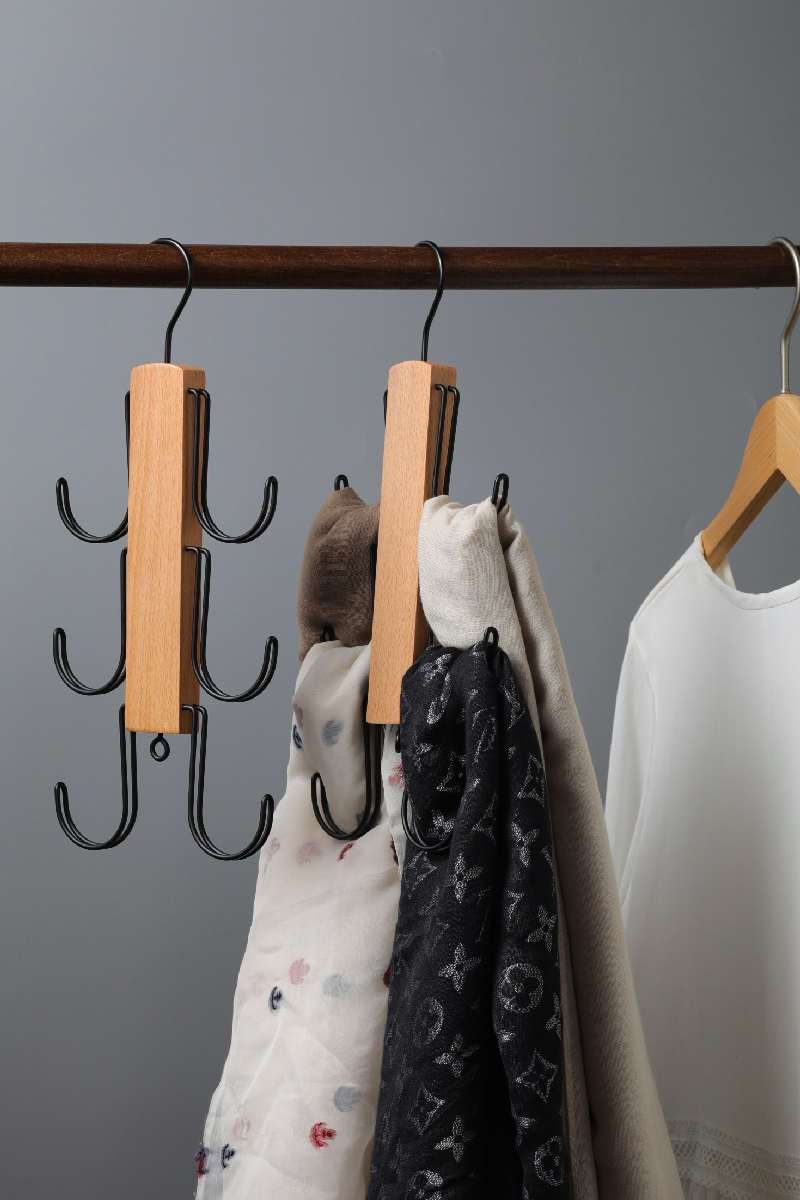 多功能木质挂钩围巾丝巾吊带皮带领带内衣包包帽子收纳衣架省空间详情8