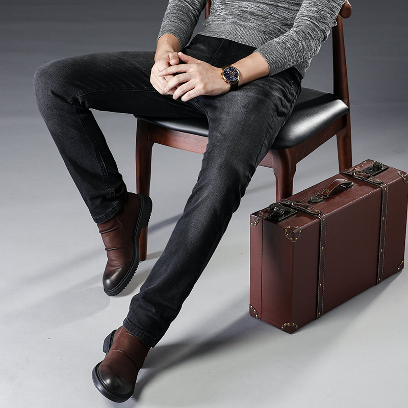 Summer thin men's black slim-fit jeans, men's straight-leg washable men's summer stretch casual men's trousers Specification image