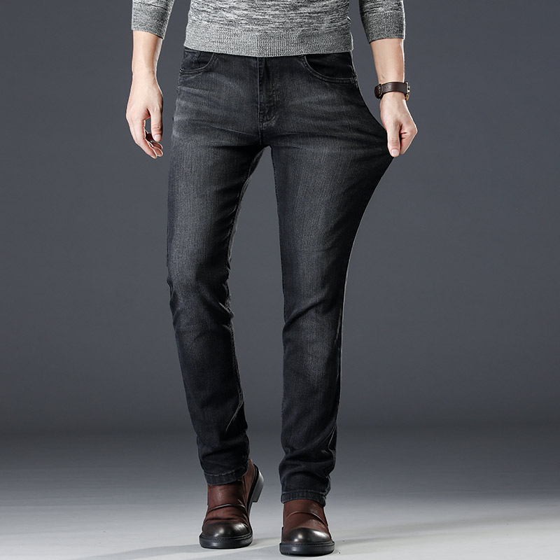 Summer thin men's black slim-fit jeans, men's straight-leg washable men's summer stretch casual men's trousers details Picture