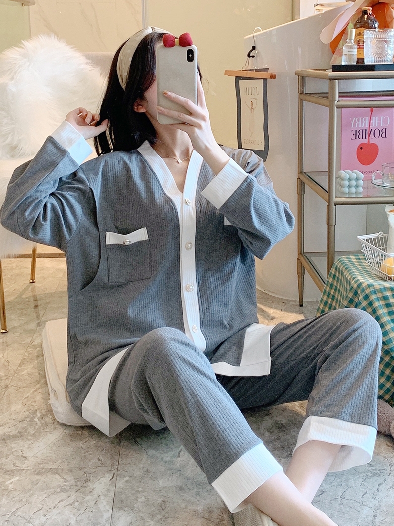 Postpartum clothes, spring and autumn knitted clothes, breastfeeding and lactation home clothes, March 5th summer thin, new mother hospital pajamas for pregnant women, 67 details Picture