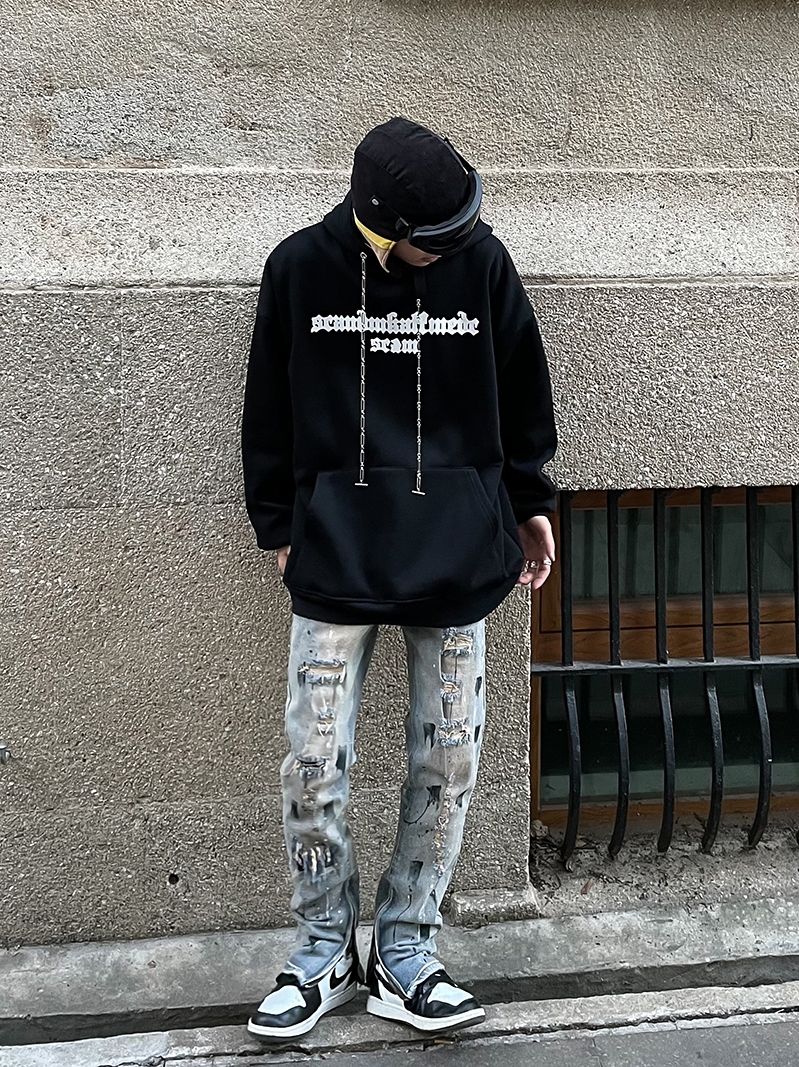 كان يغسل في الشقق في شارع اوروجاو ليصبح سراويل الهيب هوب القديمة ذات القدمين المستقيمتين Item Picture