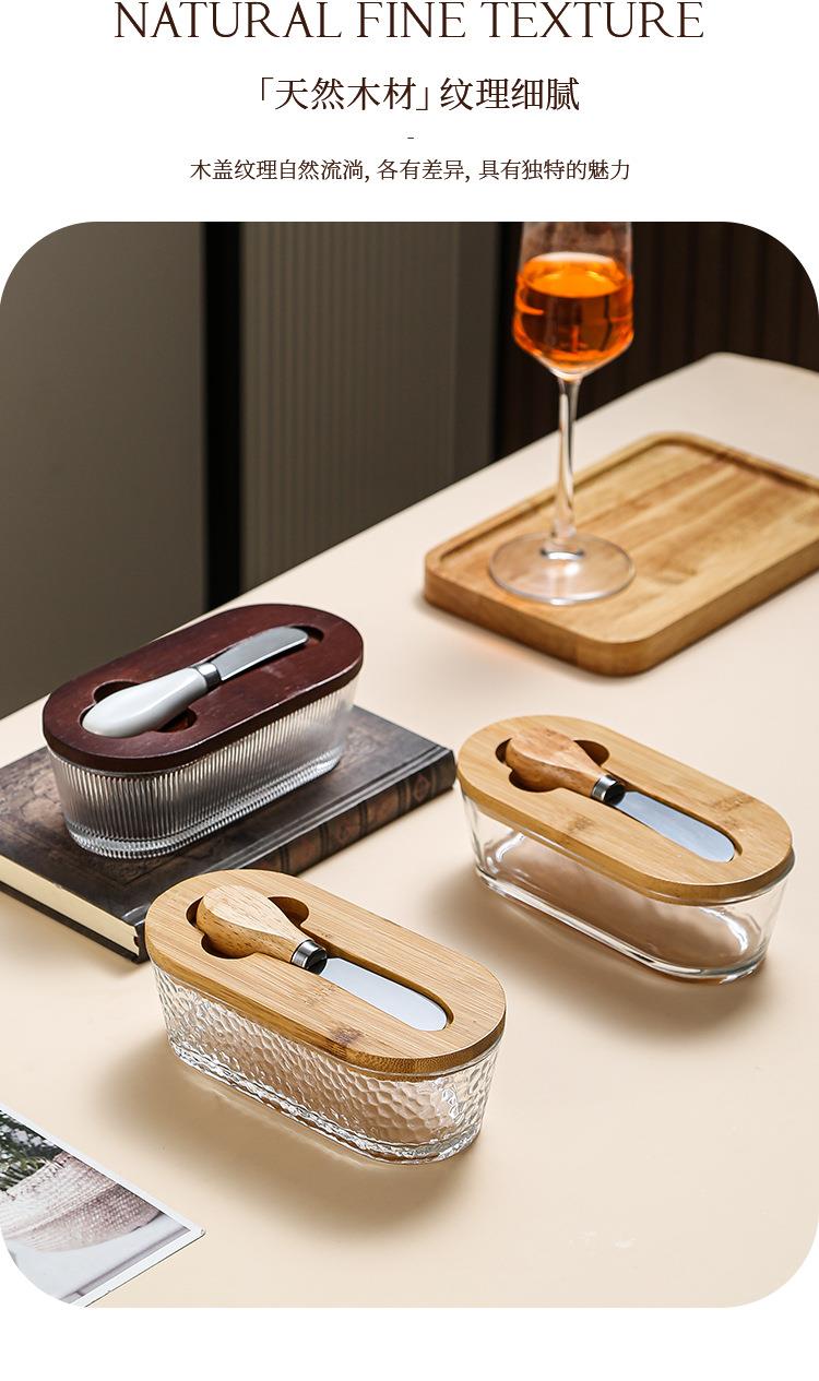 日本新款玻璃密封黄油盒带盖抹刀长方形家用奶酪保鲜罐家用奶酪盒详情4