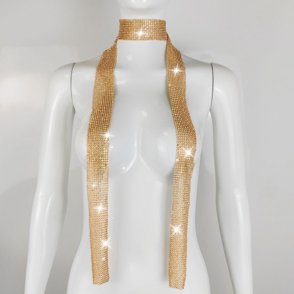 超闪辣妹亮片丝巾气质细长条飘带领巾氛围感拍照颈饰个性新品配饰详情27