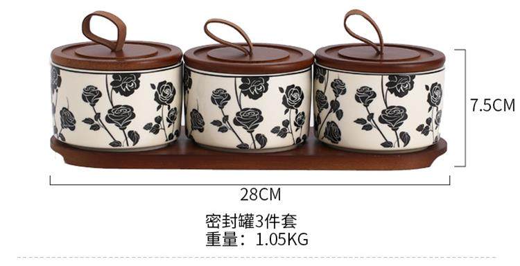 黑玫瑰陶瓷密封罐茶叶罐子小罐家用收纳罐咖啡豆罐法式储物罐糖罐详情2