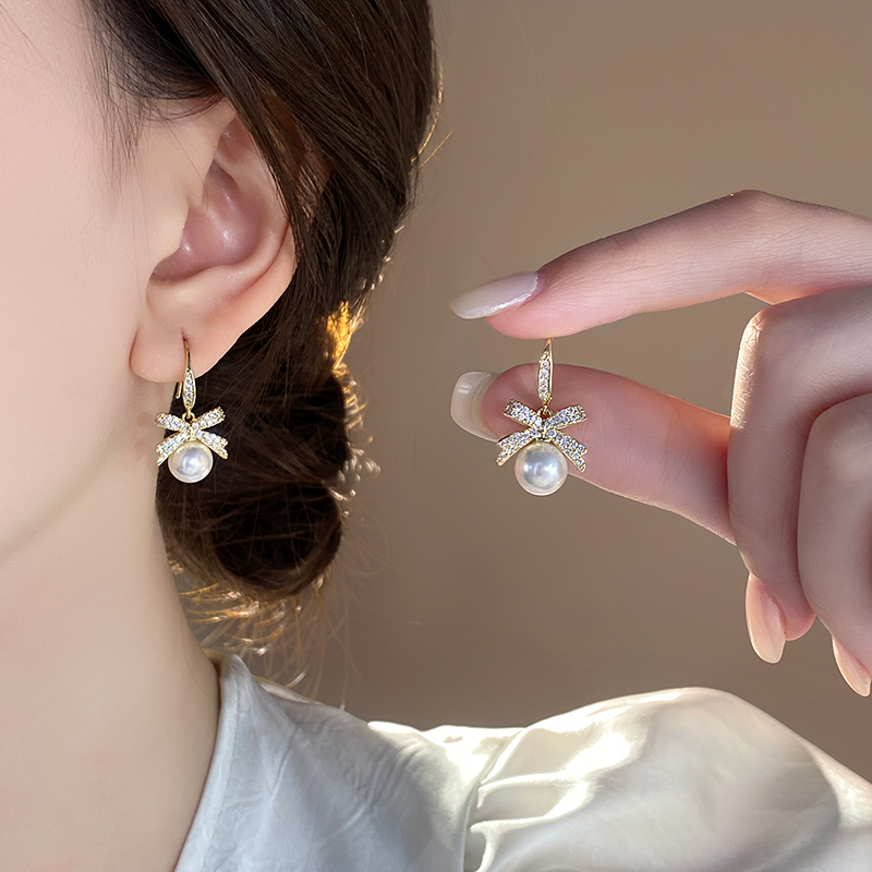 蝴蝶结珍珠吊坠耳环女2025新款欧美轻奢高级感耳坠女气质耳钉耳饰详情3