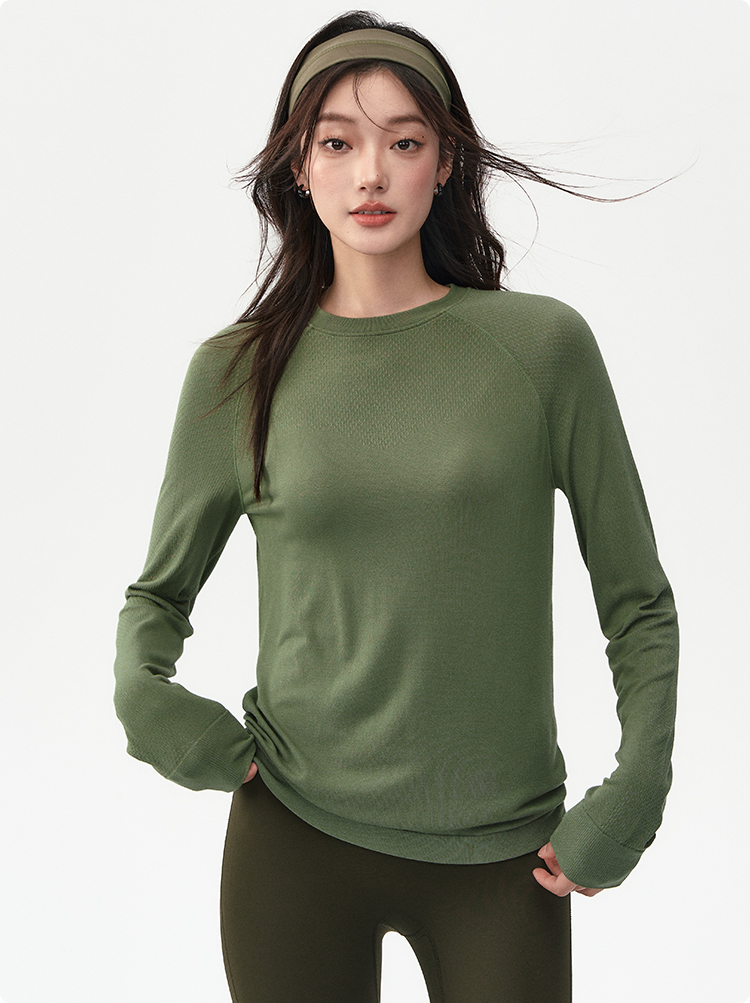 Otoño-invierno mujer yoga ropa manga larga suelta slim cuello redondo pilates deporte casual ropa de ejercicio al aire libre pic 5