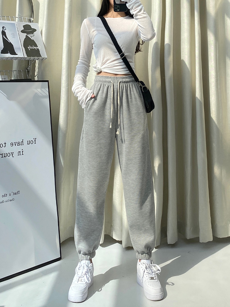 The new summer grey sportswear pants for women, spring and autumn in South Korea, ins loose tight-fitting pants, high-waisted and drape casual sweatpants trend Specification image