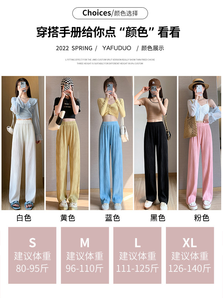 High-waisted, airy white ice silk wide-leg pants for women, chiffon water ripple summer thin style, 2022 new casual long pants details Picture