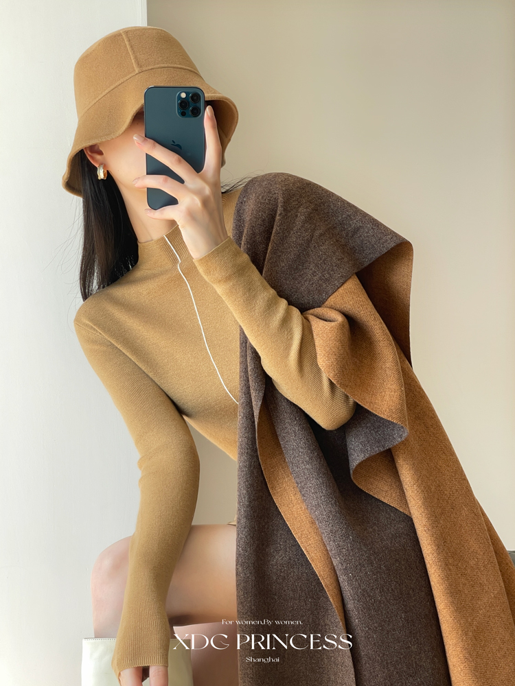 秋冬新款轻奢~大衣伴侣双面纯色围巾女欧美风仿羊绒保暖披肩围脖详情61