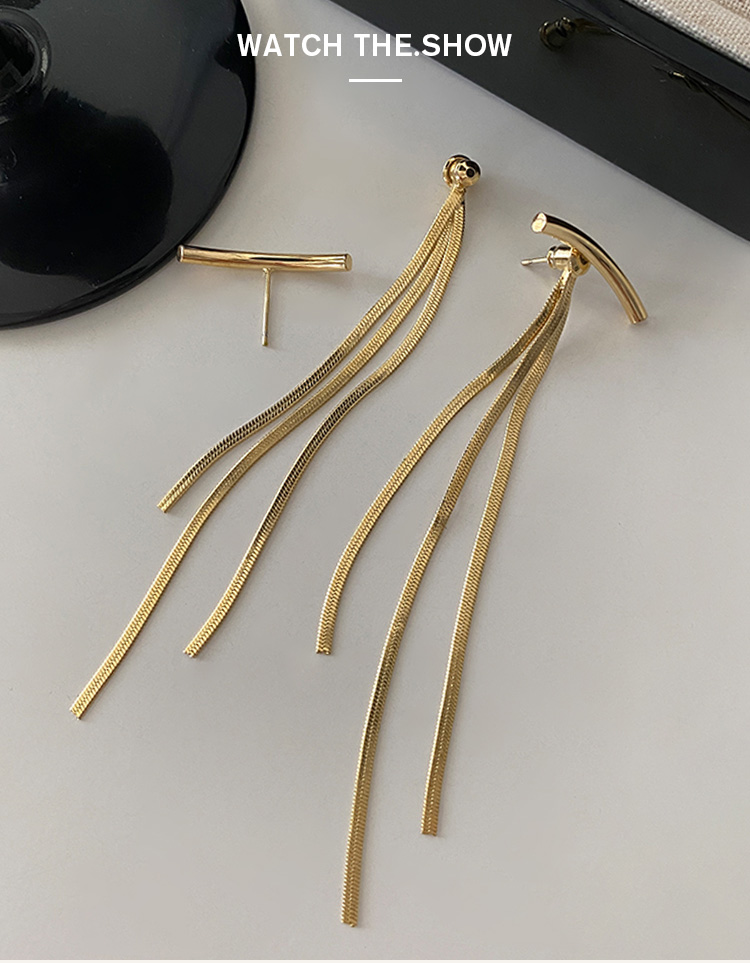 Metal tassel earrings 2024 New bestsellers, feminine earrings with a light luxury and high-end feel, long version, elegant and smiling ear needles pic 5