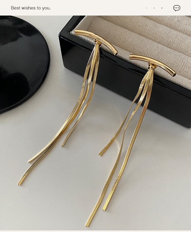 Metal tassel earrings 2024 New bestsellers, feminine earrings with a light luxury and high-end feel, long version, elegant and smiling ear needles pic 7