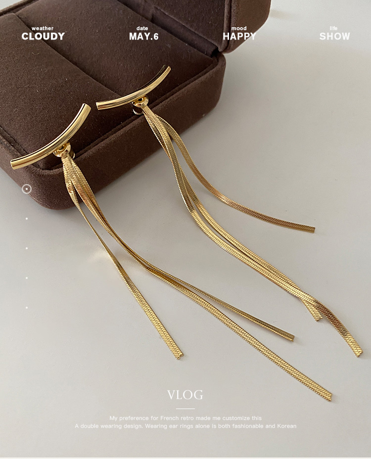 Metal tassel earrings 2024 New bestsellers, feminine earrings with a light luxury and high-end feel, long version, elegant and smiling ear needles pic 1