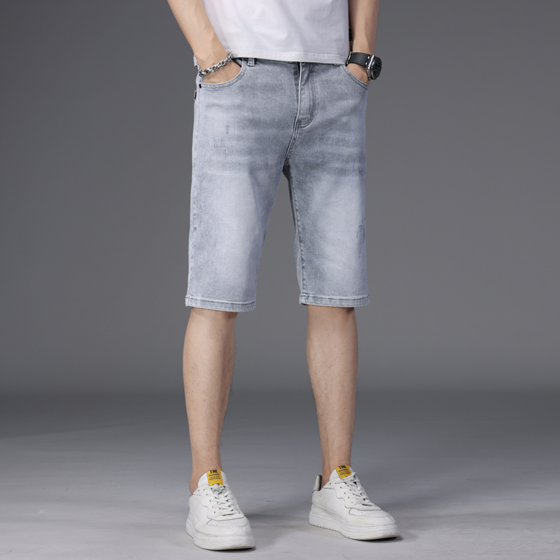 Hong Kong denim shorts, men's loose straight-leg summer thin high-end men's capri pants, trendy and versatile men's mid-length pants Specification image