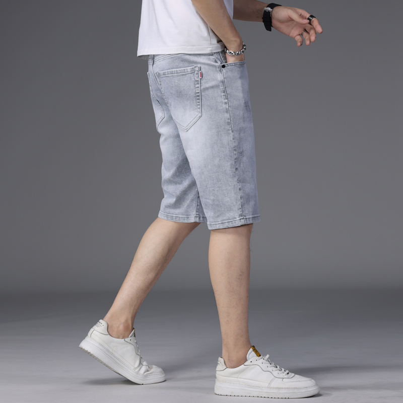 Hong Kong denim shorts, men's loose straight-leg summer thin high-end men's capri pants, trendy and versatile men's mid-length pants Item Picture