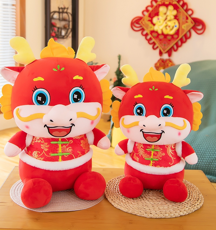 2024龙年吉祥物公仔生肖唐装龙布娃娃毛绒玩具玩偶新年活动礼物