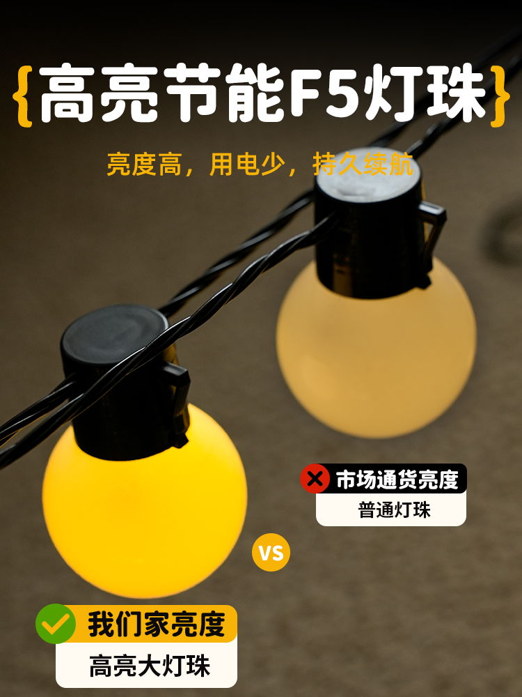 Outdoor camping atmosphere lights, string lights, waterproof led large round balls, colorful lights, sky curtains, tent decorations, night market stall arrangements details Picture