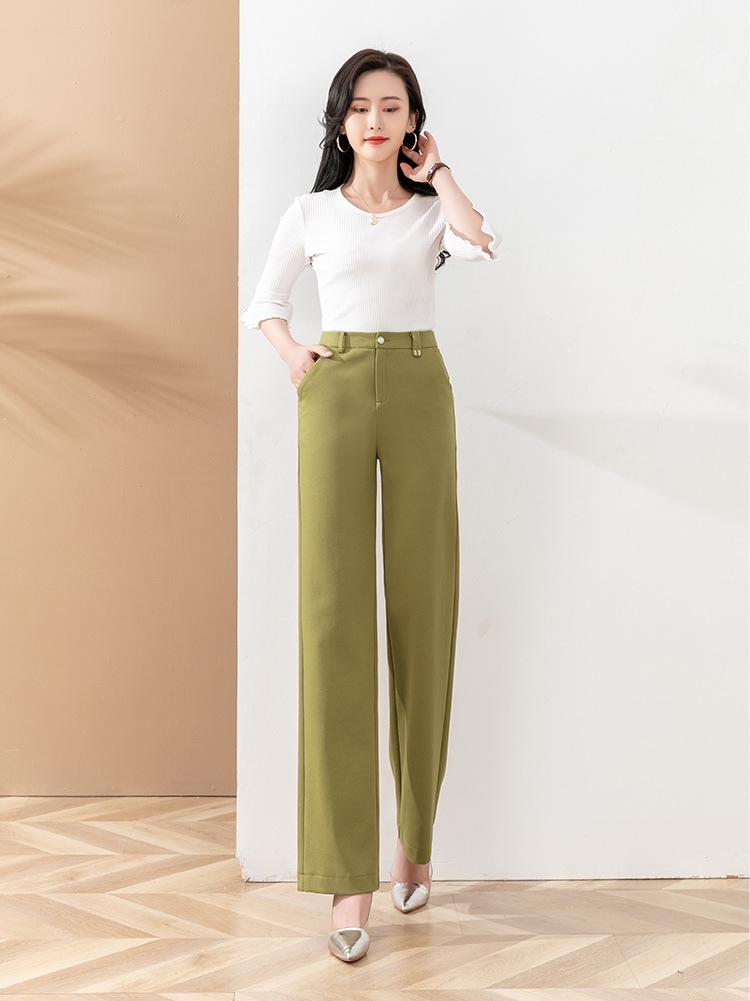 Factory direct sales of high-quality twill cotton straight-leg women's pants, spring casual style suit pants, 2022 new high-waisted wide-leg long pants details Picture