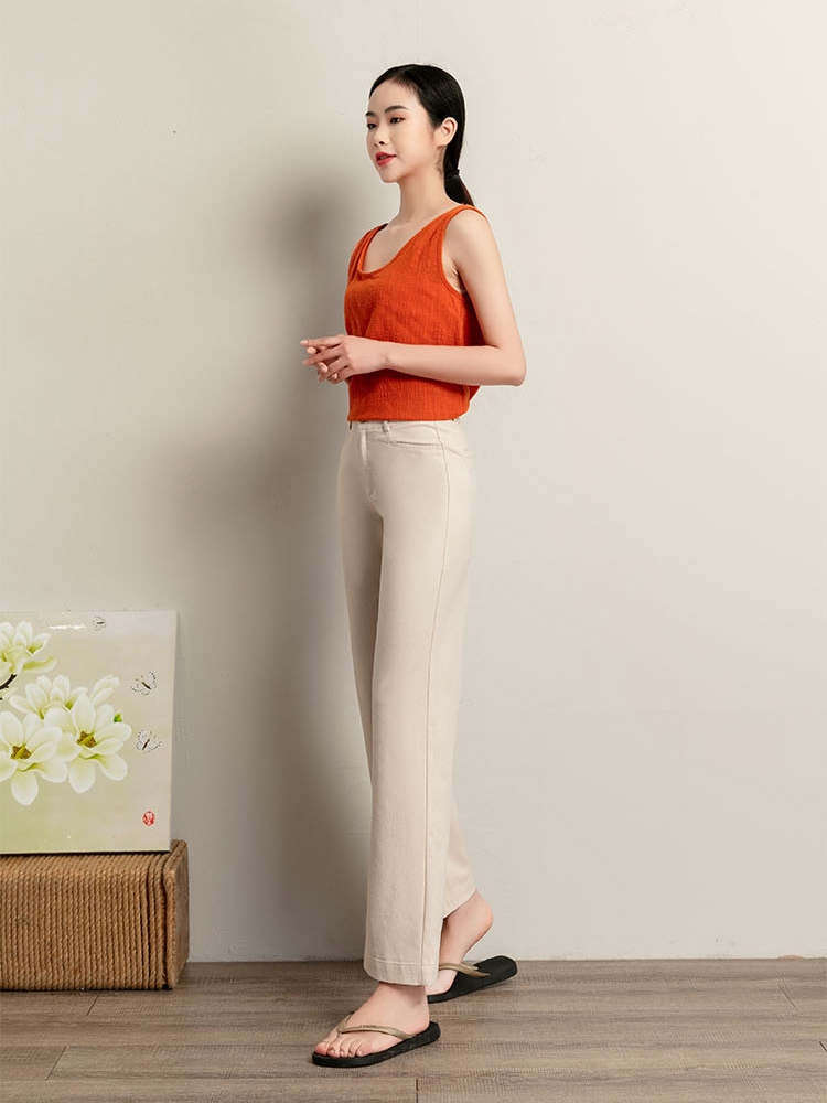 2022 Popular women's summer pants: Thin cotton and linen straight-leg pants, women's casual pants, loose and slimming, high-waisted nine-inch pants, long pants Specification image