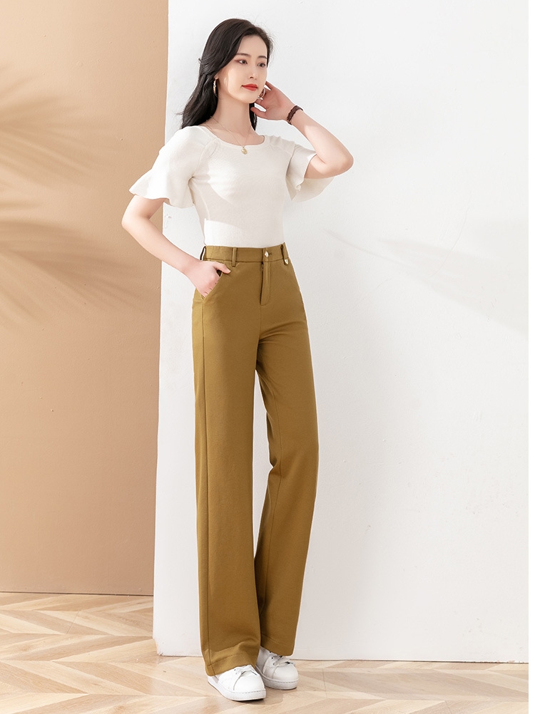 Factory direct sales of high-quality twill cotton straight-leg women's pants, spring casual style suit pants, 2022 new high-waisted wide-leg long pants Specification image