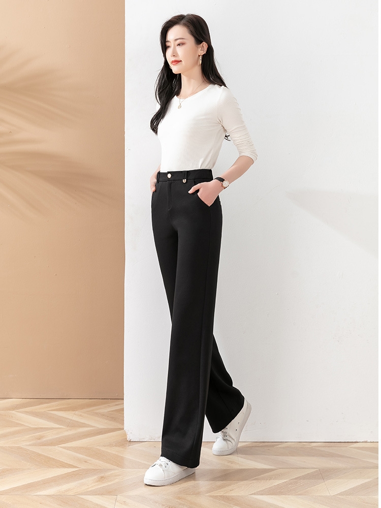 Factory direct sales of high-quality twill cotton straight-leg women's pants, spring casual style suit pants, 2022 new high-waisted wide-leg long pants Application Scenario