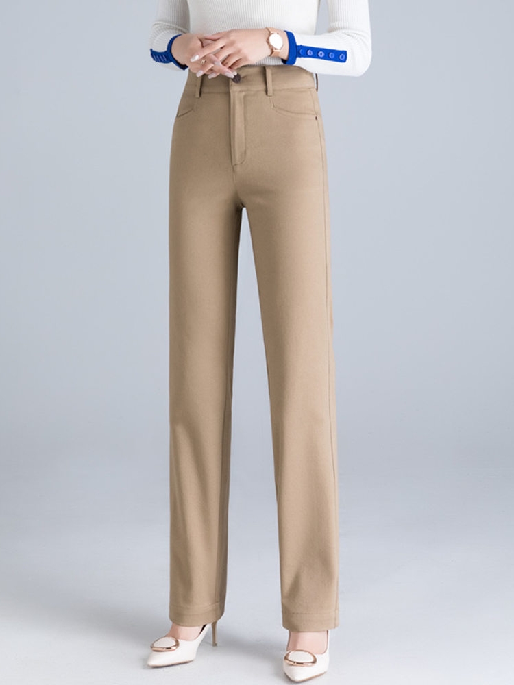 2022 Summer high-quality pure cotton straight-leg women's trousers, high-waisted casual long pants, stretch tall long leg cotton pants Specification image