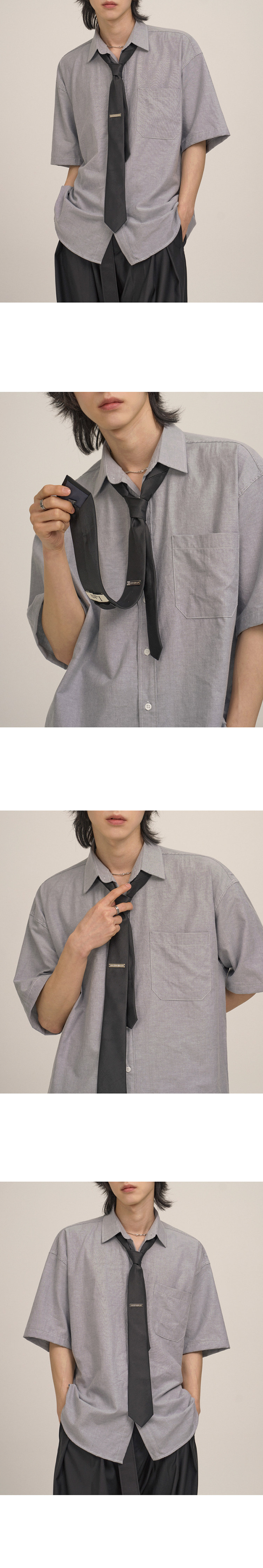 MYQ学院风短袖衬衫男夏季宽松休闲纯色衬衣韩系通勤DK制服内搭详情5