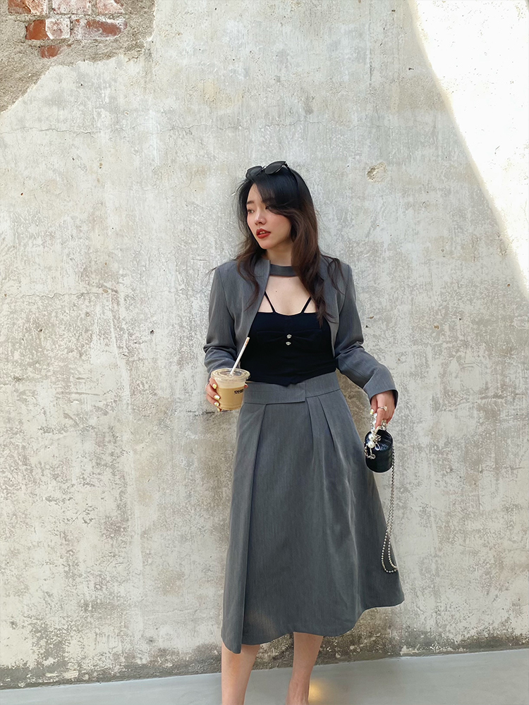 JML ginger grain grey suit, small waistcoat, high-waisted wide-leg pants, slimming A-line skirt, elegant commuting set Item Picture