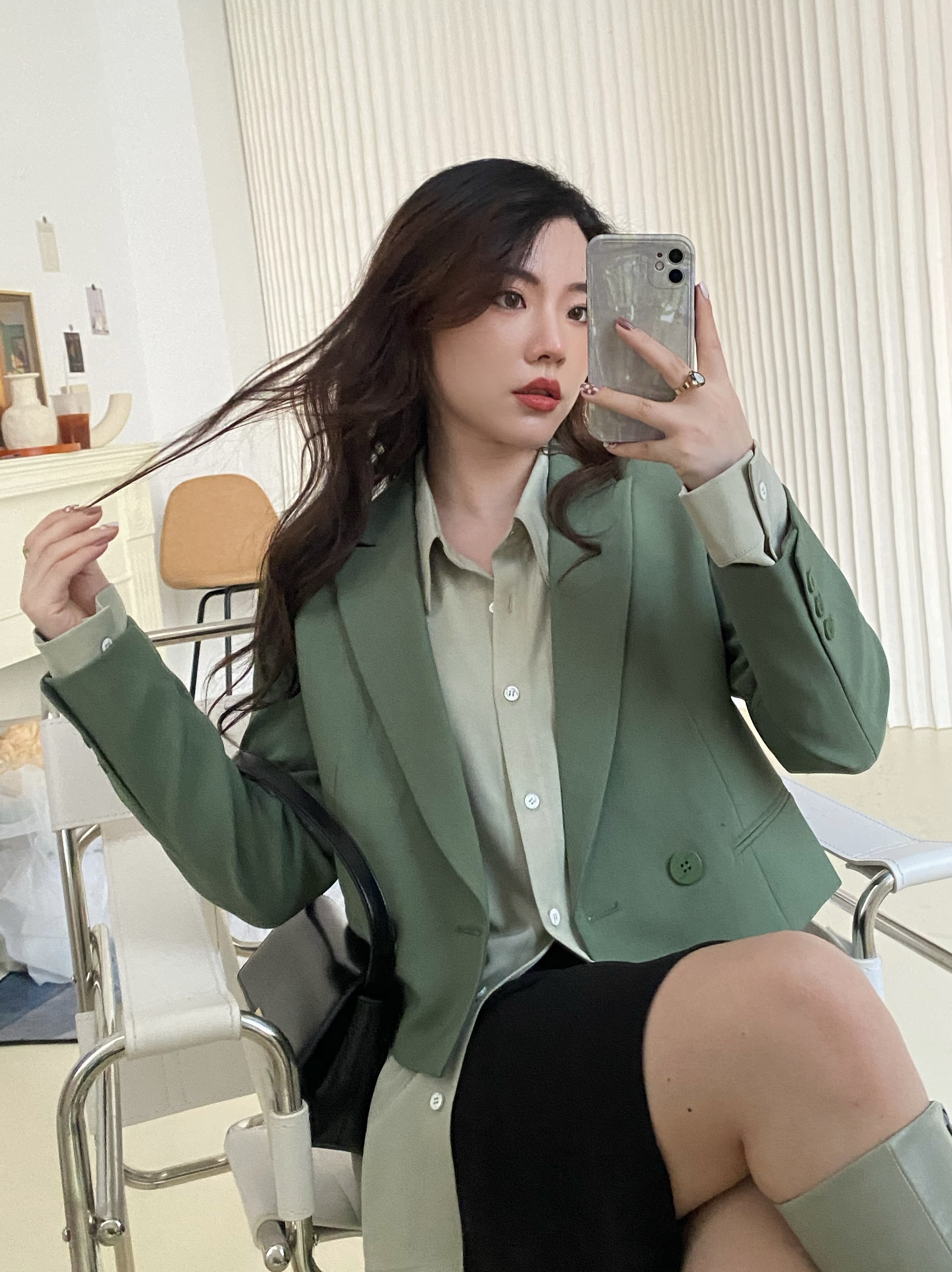 JML Ginger and wheat grain three-color textured short suit, ins fashionable style, slimming and elegant, commuting and fair quality details Picture