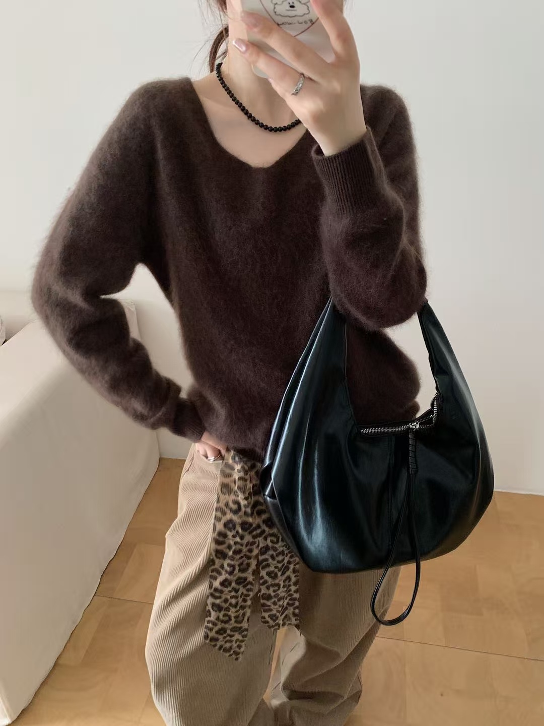 羊绒拉毛韩系温柔风时尚宽松显瘦V领套头亲肤软糯针织衫毛衣上衣详情18