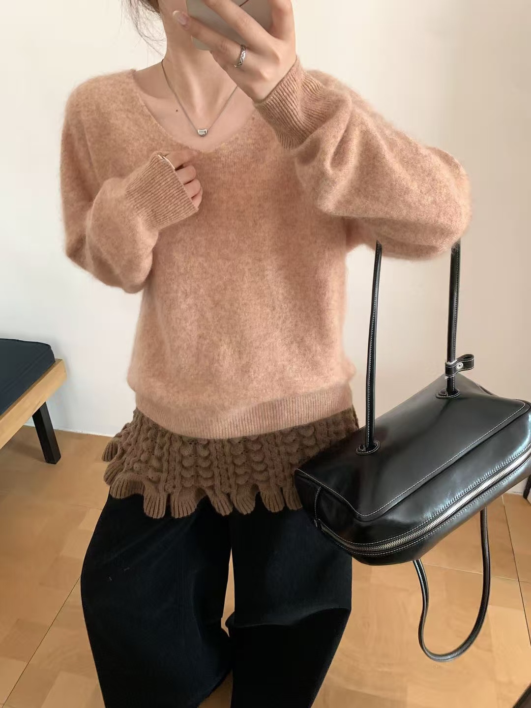 羊绒拉毛韩系温柔风时尚宽松显瘦V领套头亲肤软糯针织衫毛衣上衣详情10