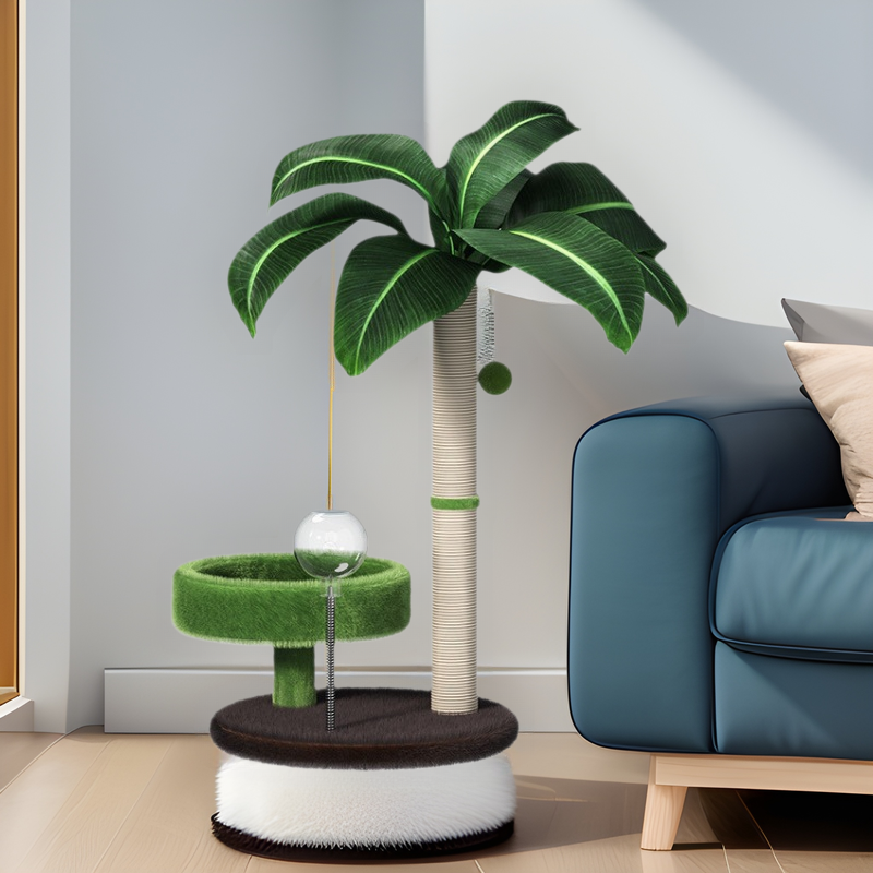 Coconut tree cat climbing frame, cat bed, cat tree integrated cat stand, small and space-saving, sisal cat grab post, kitten toy
