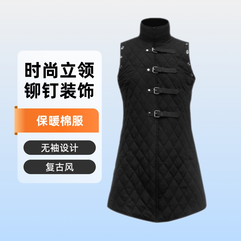 Cross-border men's cotton vest 2025, medieval armor, retro cotton jacket, sleeveless riveted belt buckle, pirate standing collar clip