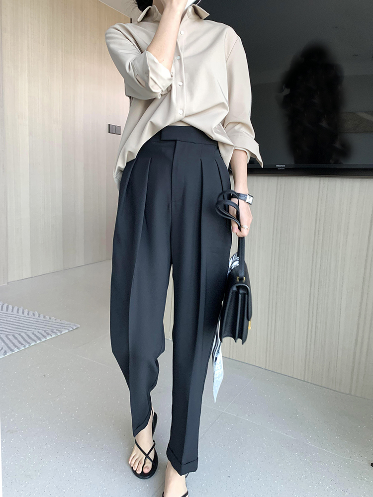 High-end women's wear black slimming straight-leg suit pants 2022 autumn new style high-waisted versatile casual pants little dress pants