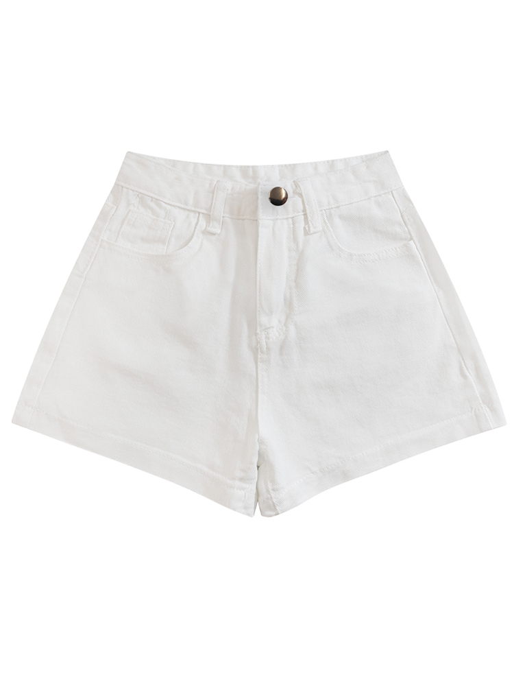 White ultra-short pants for women's summer 2022 new style, petite high-waisted slimming denim wide-leg pants, loose straight-leg hot pants Item Picture