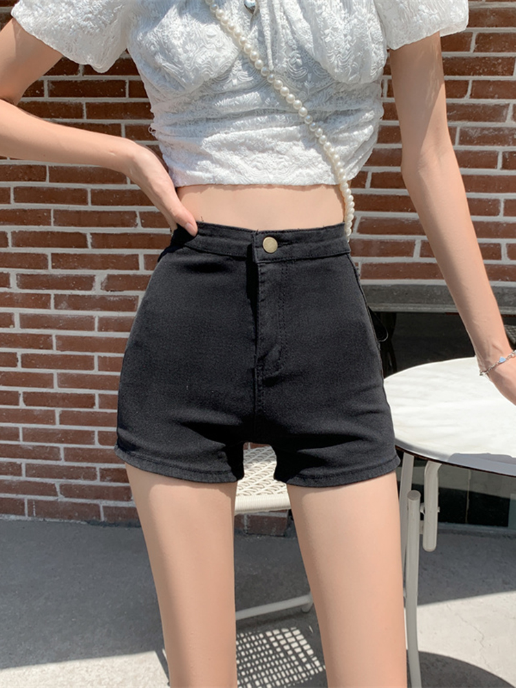 Hot Girl denim A-line shorts for children's summer, 2022 new high-waisted straight-leg petite black hot pants trend details Picture