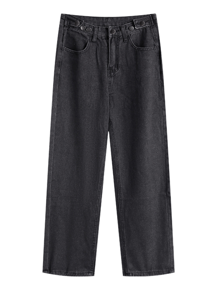 Pear-shaped figure jeans for children's autumn design sense, small and trendy black high-waisted straight-leg loose wide-leg pants Item Picture