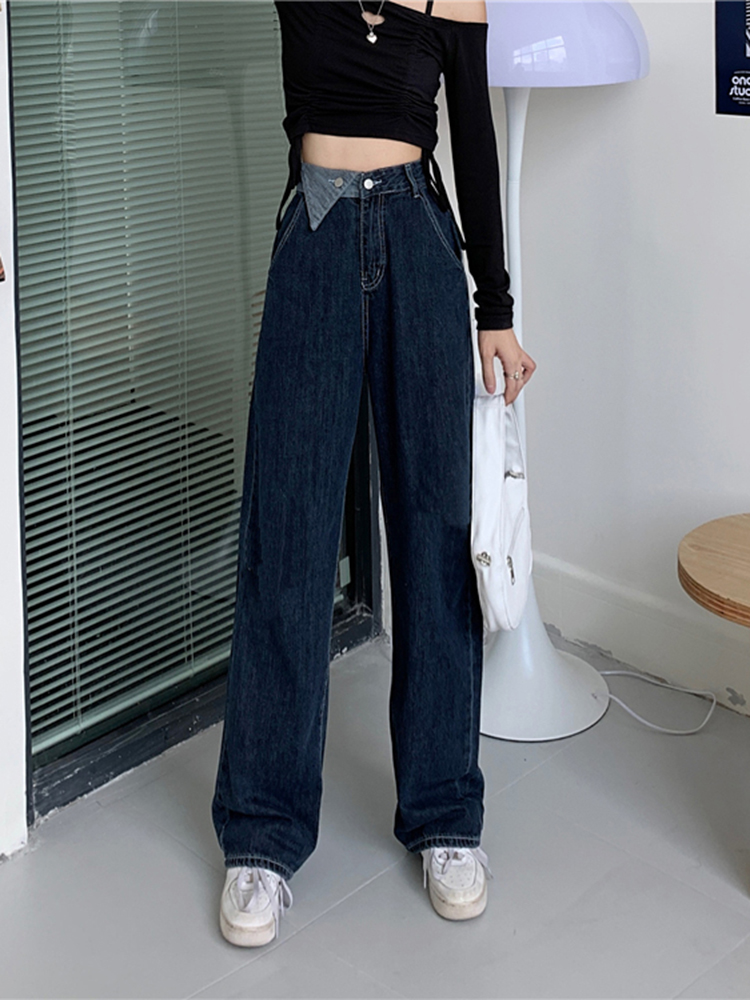 Ripped jeans for women, summer, thin, petite, high-waisted, straight-leg, loose, wide-leg floor-length pants, ins, high street trend Specification image