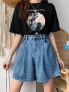 Petite women's summer 2022 new high-waisted, trendy, loose A-line wide-leg short pants Application Scenario