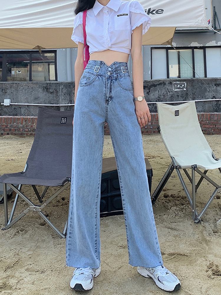 Women's summer thin jeans 2022 new style petite loose flared pants, slimming high-waisted wide-leg pants Application Scenario