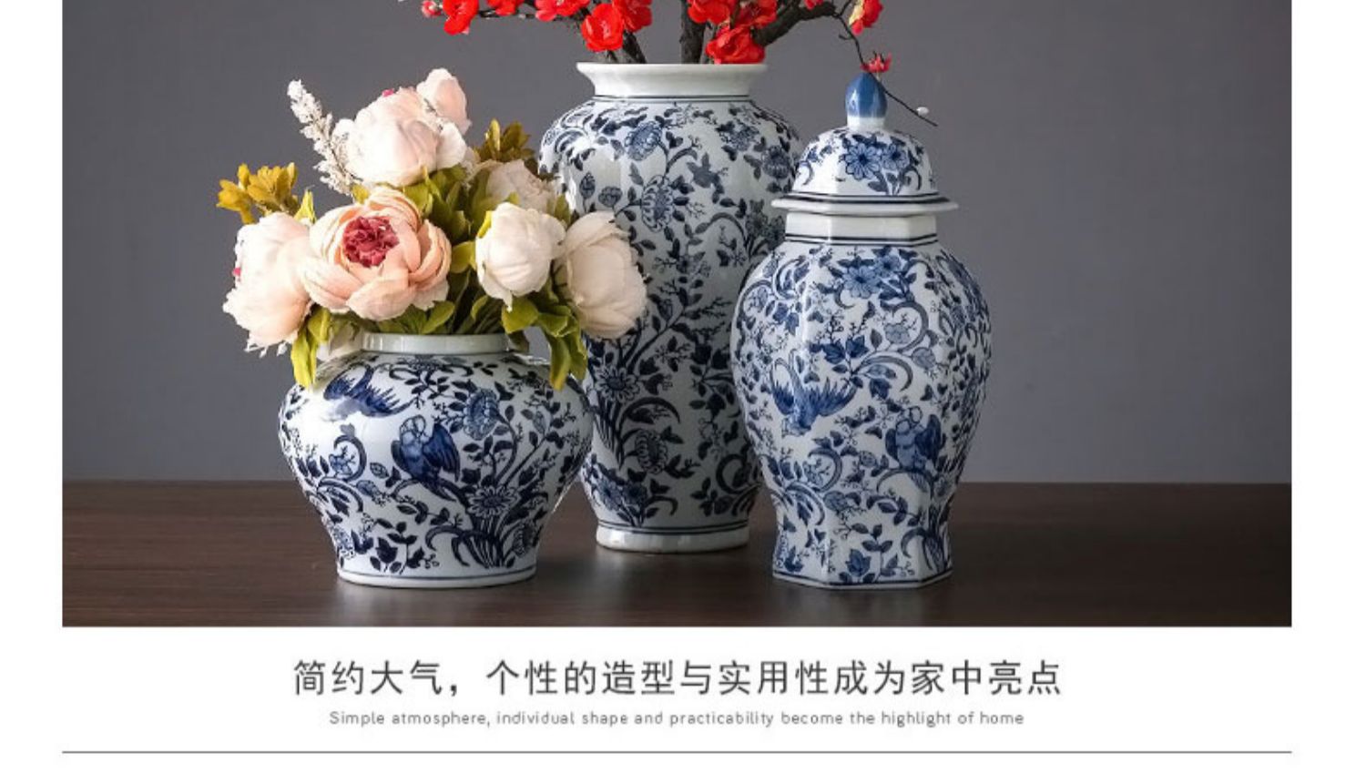 Ceramic blue and white porcelain vases, blue and white porcelain vase ornaments, home living room flower arrangement, TV cabinet decoration and arrangement pic 12