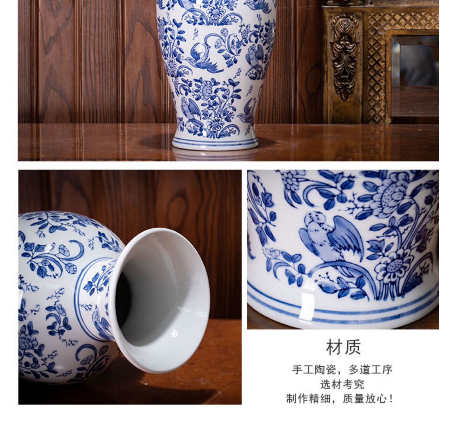 Ceramic blue and white porcelain vases, blue and white porcelain vase ornaments, home living room flower arrangement, TV cabinet decoration and arrangement pic 15