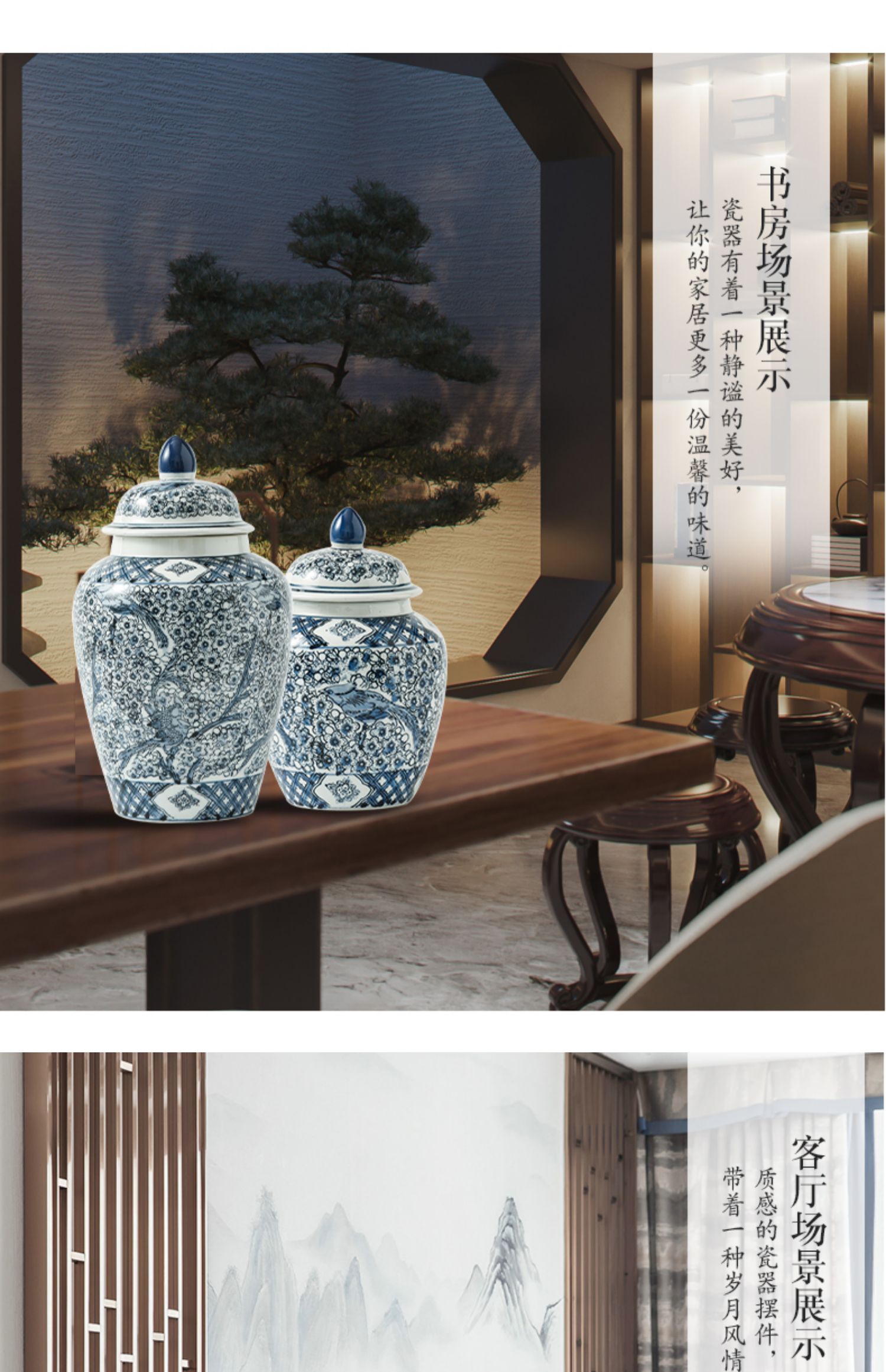Ceramic blue and white porcelain vases, blue and white porcelain vase ornaments, home living room flower arrangement, TV cabinet decoration and arrangement pic 41